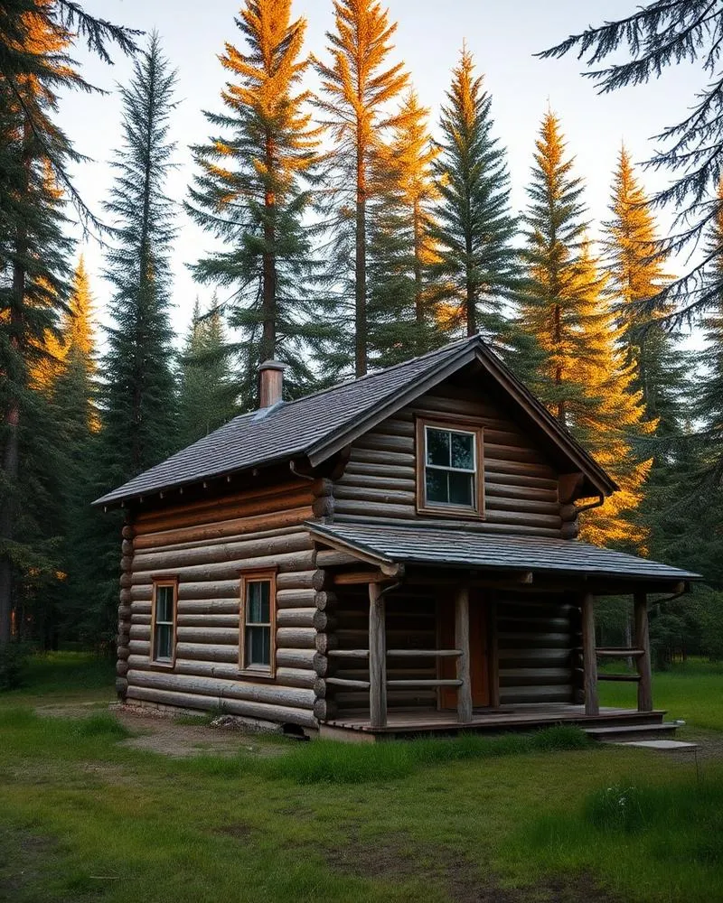 Historic wooden homestead cabin in lush Alaskan spruce forest