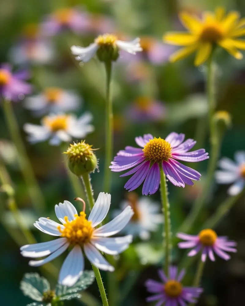 Macro view of vibrant Alaskan wildflowers in the museum botanical garden